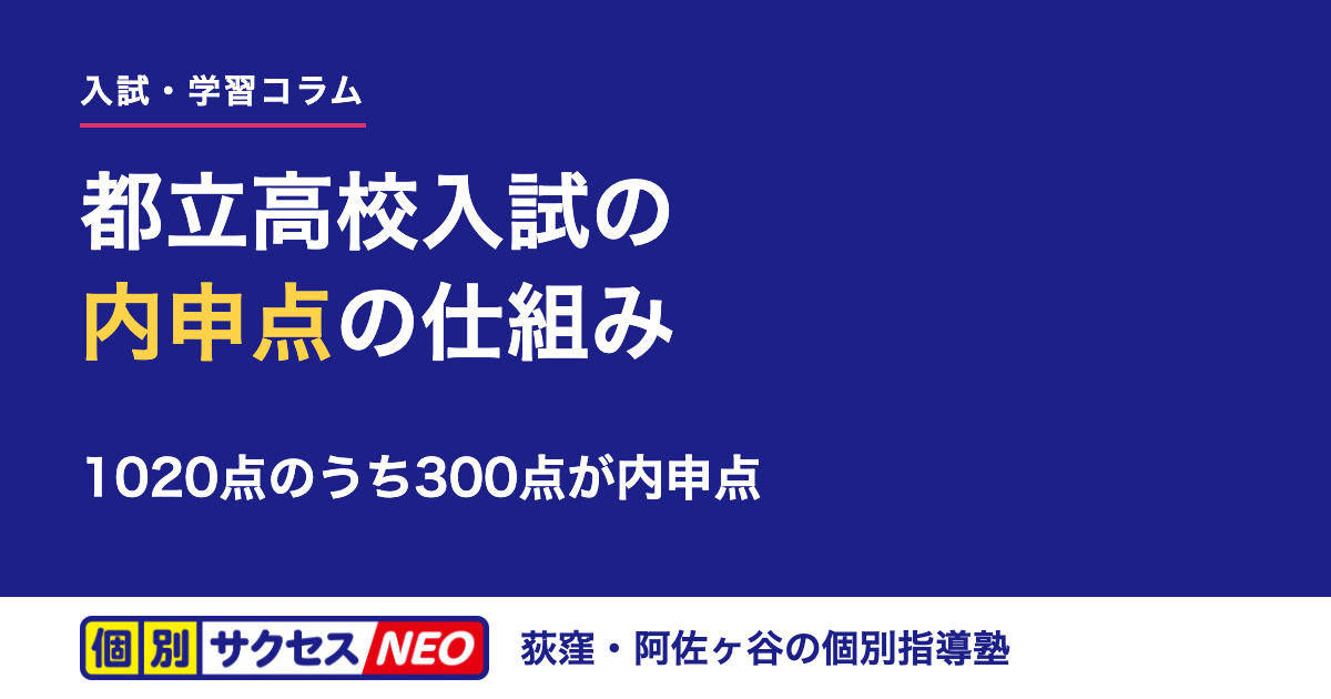 都立高校入試の内申点の仕組み。1020点のうち300点が内申点（個別サクセスNEO）